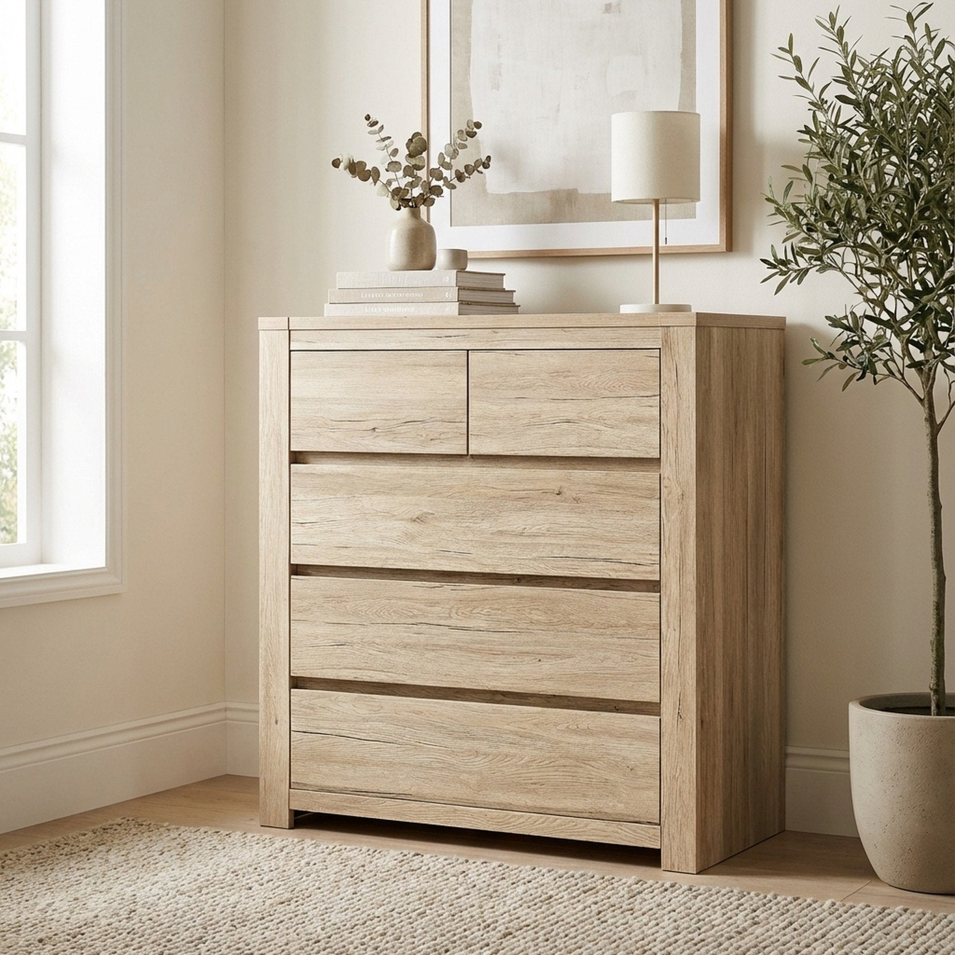Borneo 5 Drawers Tallboy - Rustic Oak Style – Treasurebox
