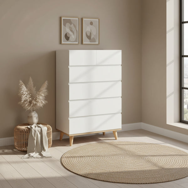 Hudson 6 Drawers Tallboy - White
