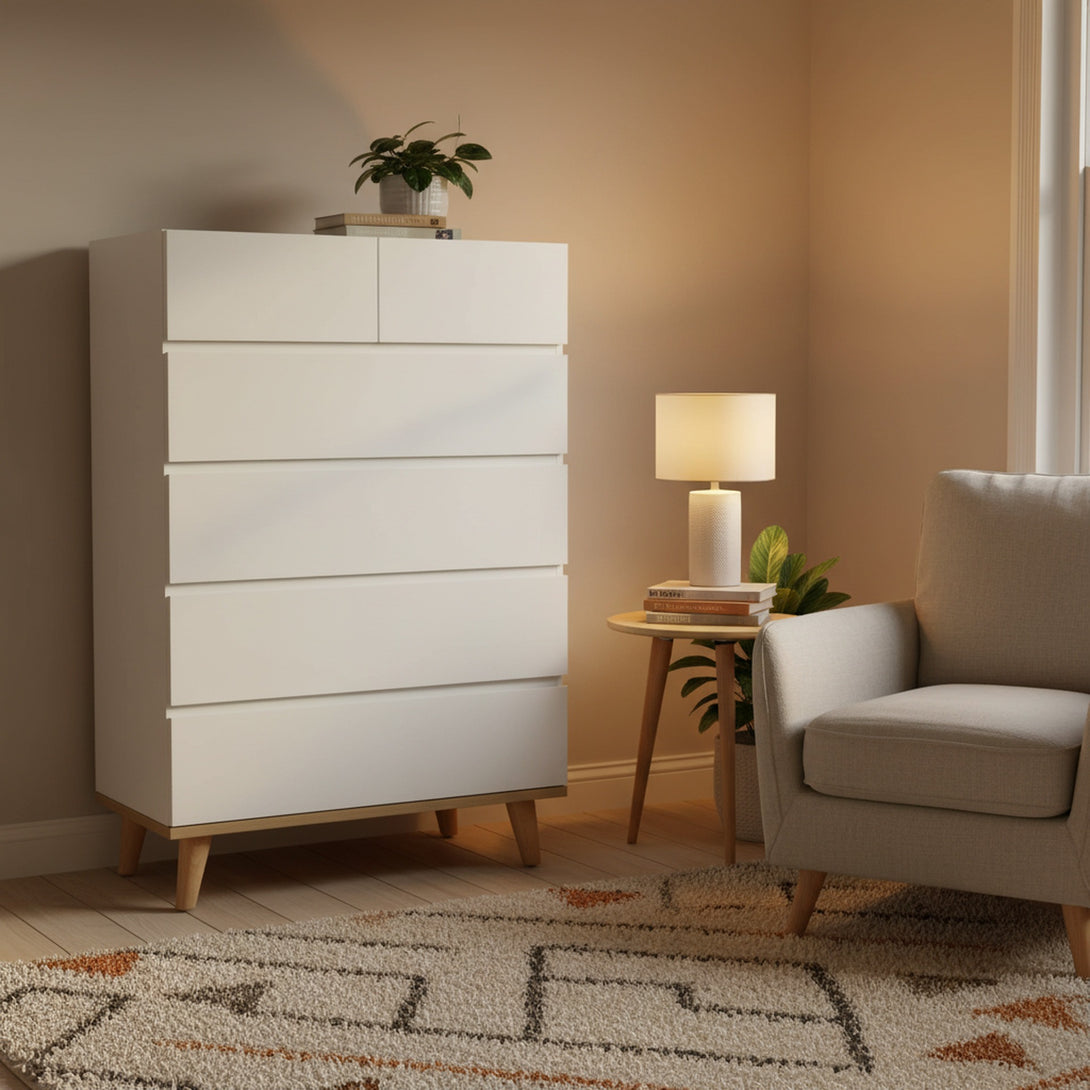 Hudson 6 Drawers Tallboy - White