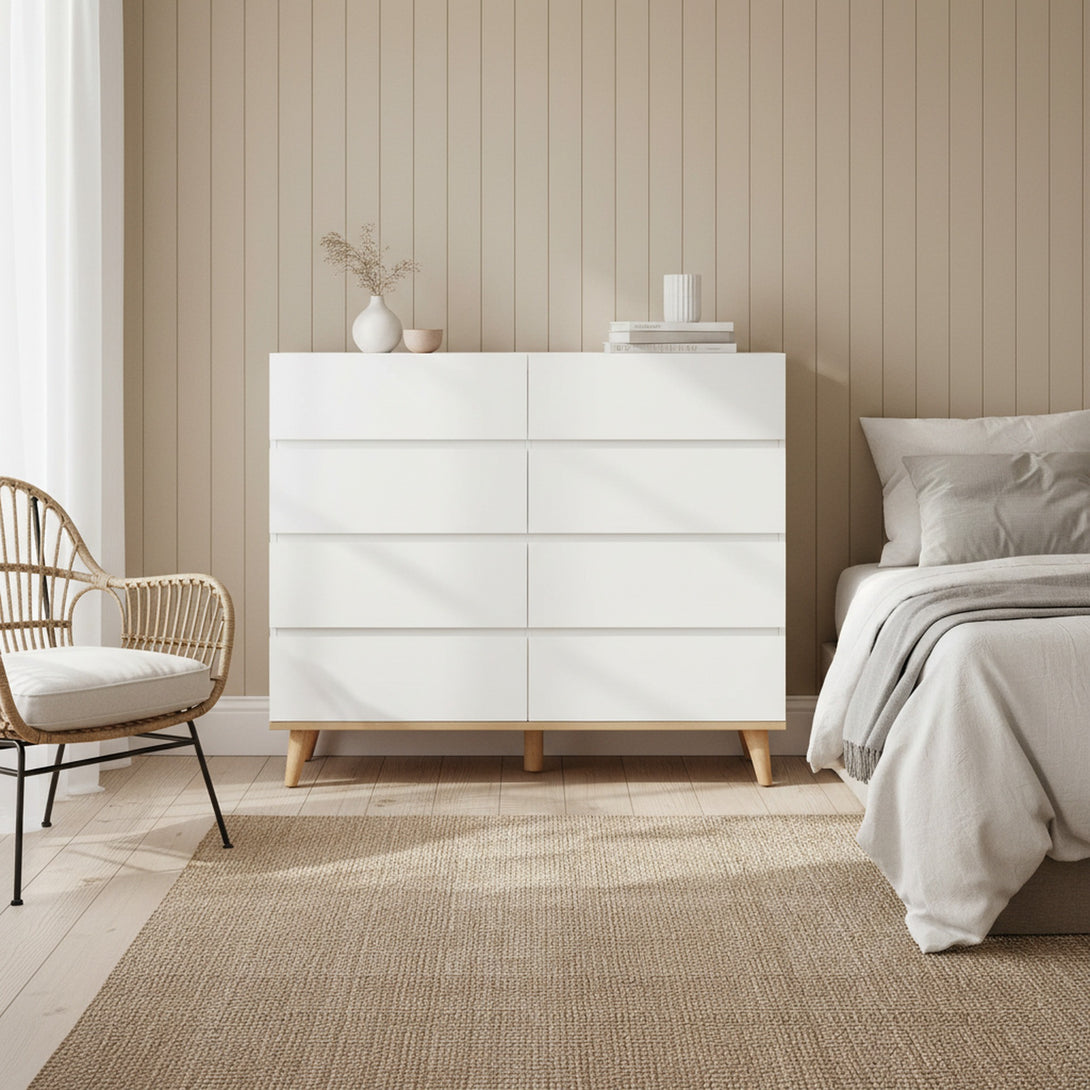 Hudson 8 Drawers Lowboy - White 