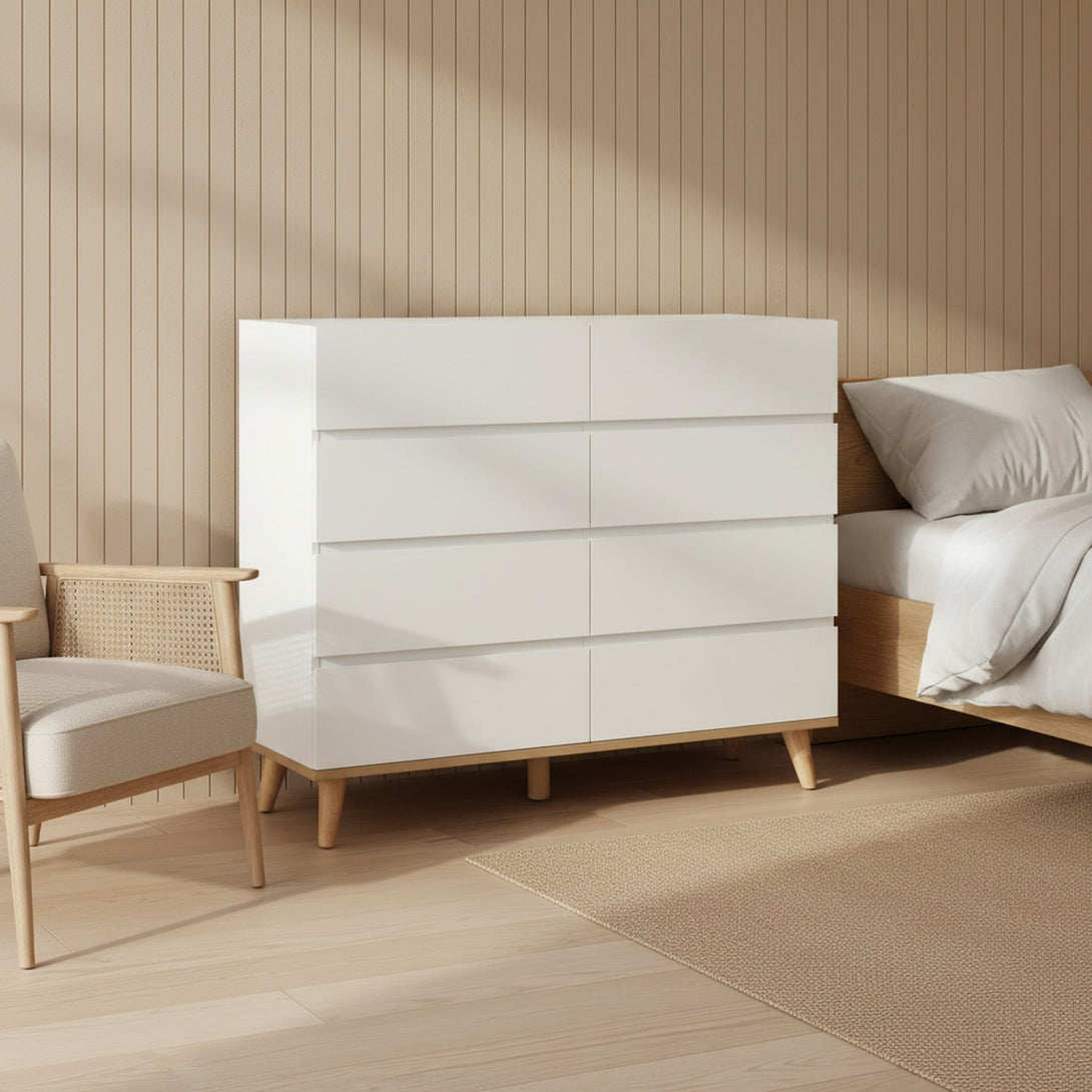 Hudson 8 Drawers Lowboy - White 