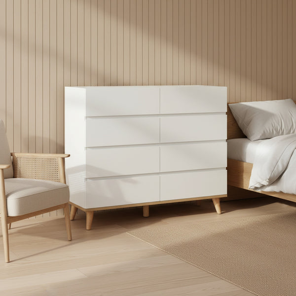 Hudson 8 Drawers Lowboy - White 