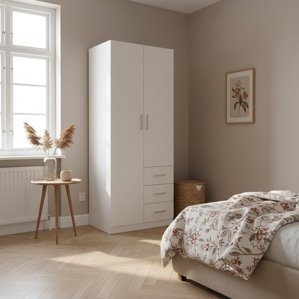Tongass 2 Door Wardrobe with 3 Drawers - White