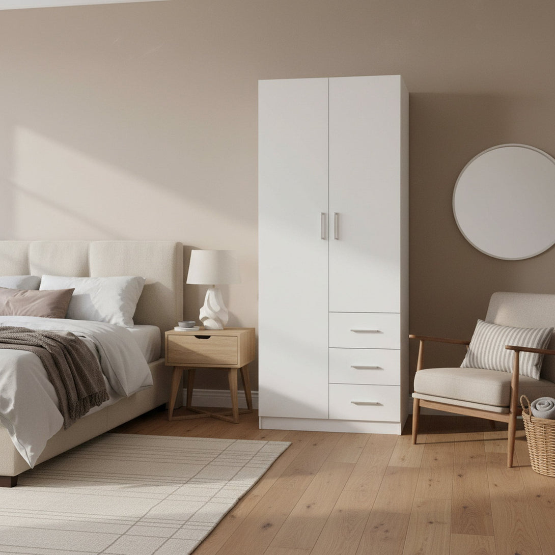 Tongass 2 Door Wardrobe with 3 Drawers - White