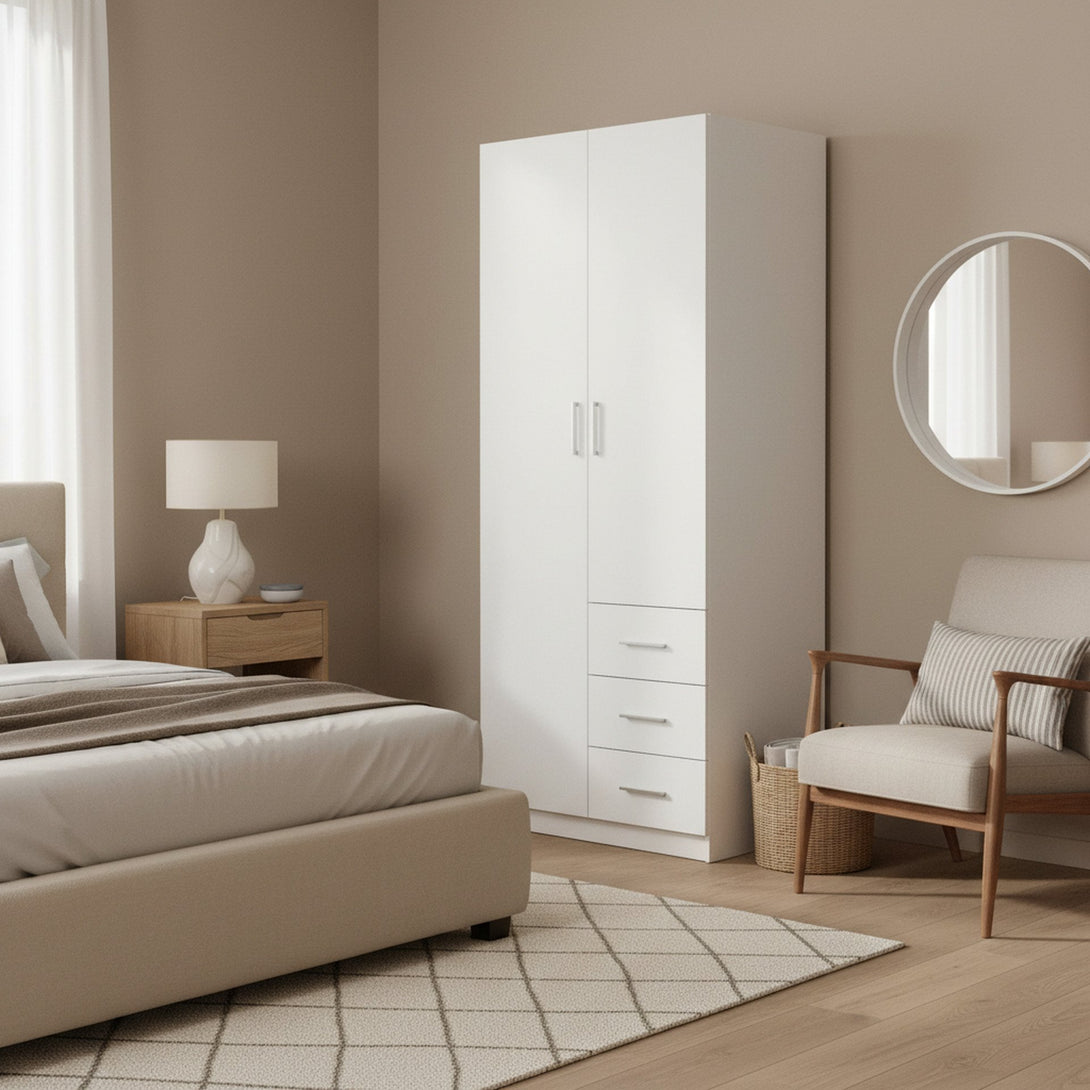 Tongass 2 Door Wardrobe with 3 Drawers - White