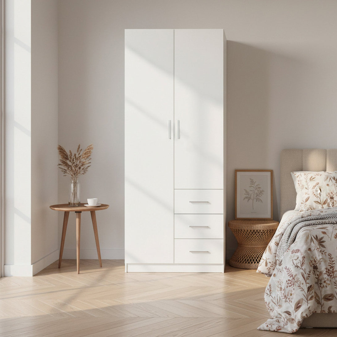 Tongass 2 Door Wardrobe with 3 Drawers - White