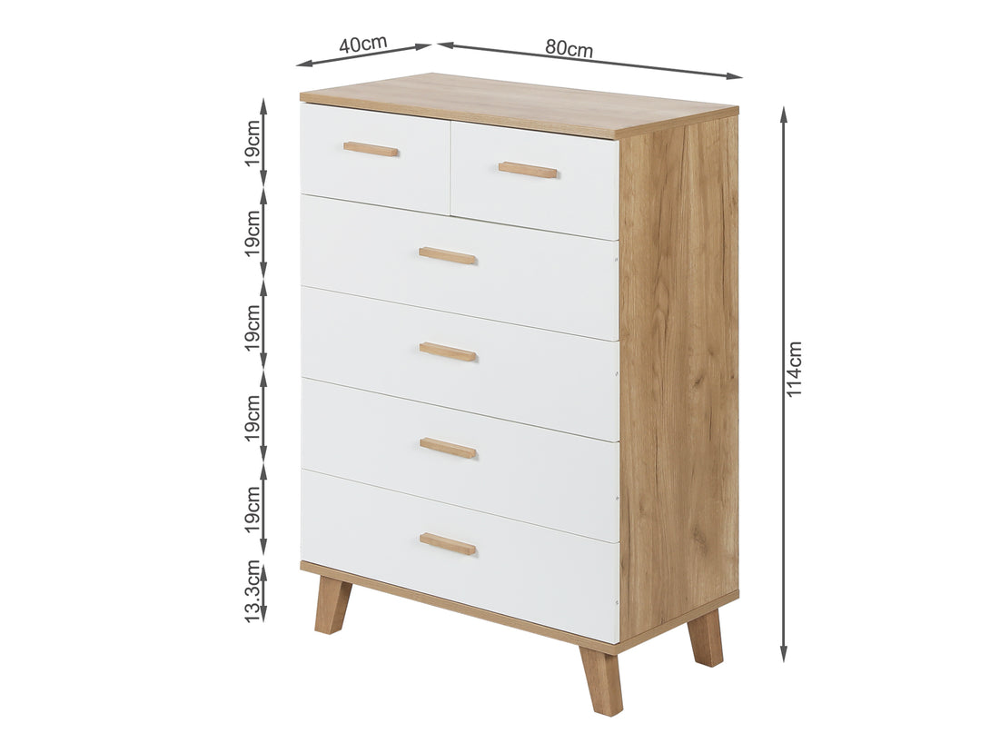 Alton Tallboy 6 Drawers - Natural + White