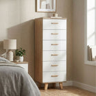 Alton Slim Tallboy 6 Drawers - Natural + White