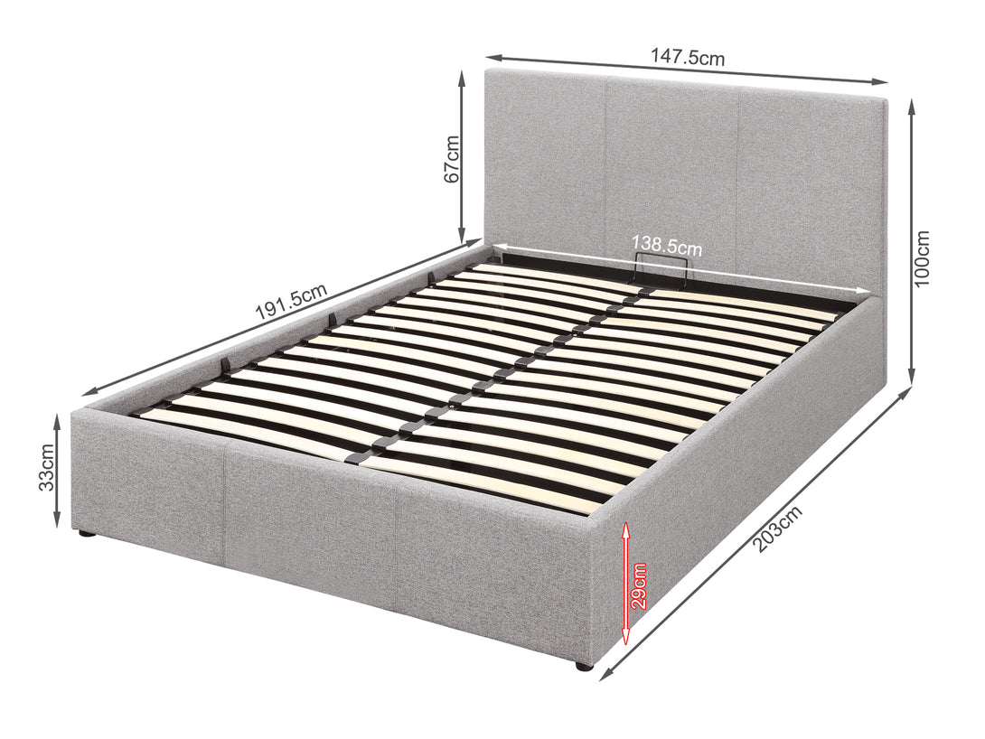 Carbine Double Gas Lift Storage Bed Frame - Light Grey
