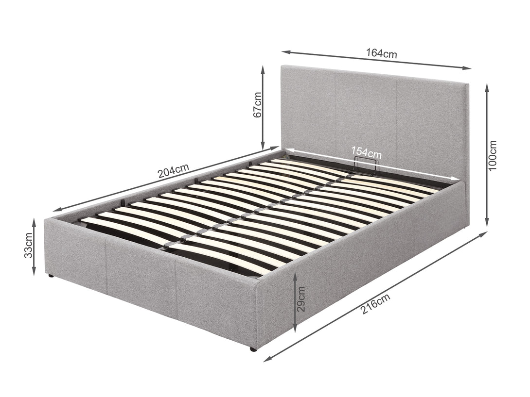 Carbine Queen Gas Lift Storage Bed Frame - Light Grey
