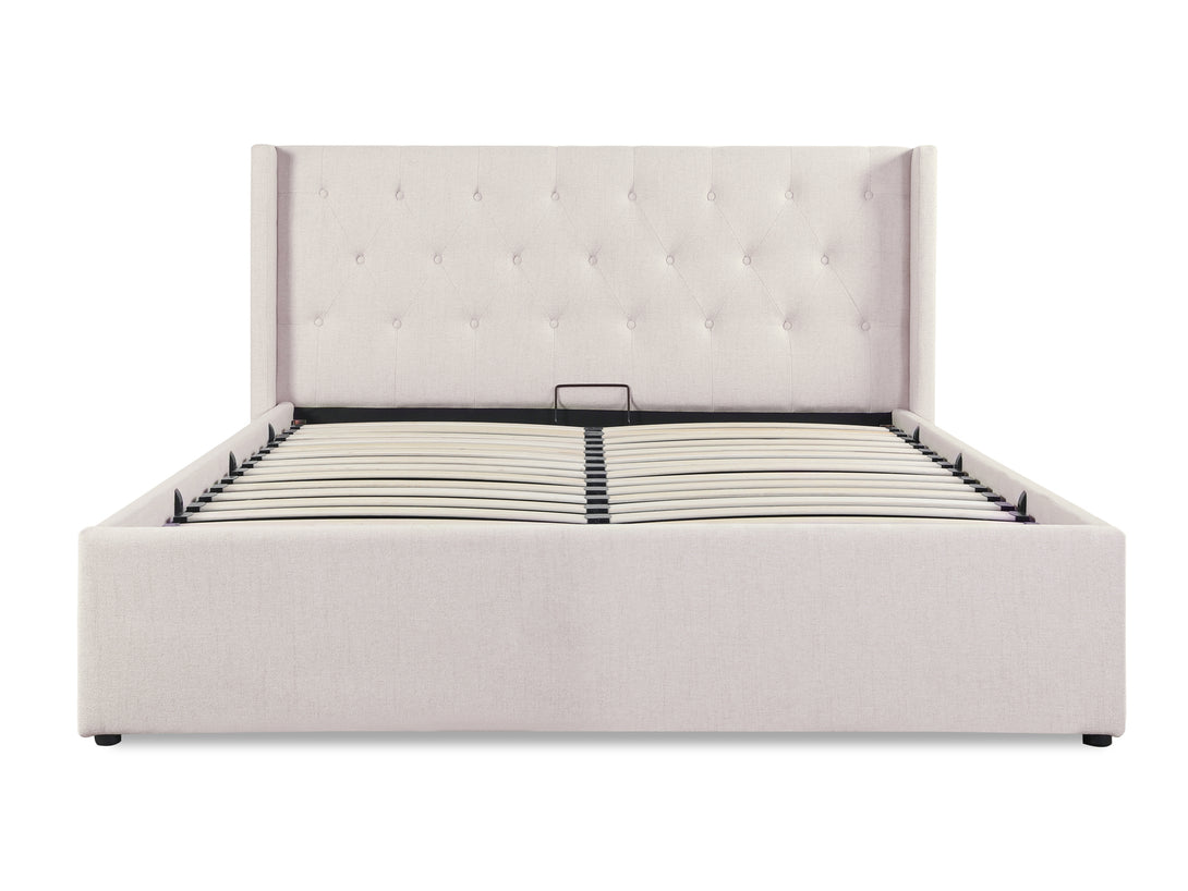 Johnson Queen Gas Lift Storage Bed Frame - Beige
