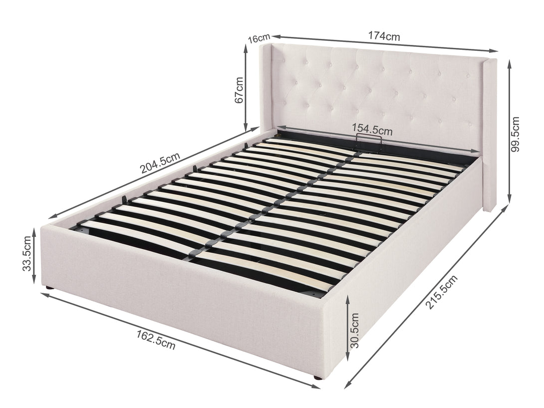 Johnson Queen Gas Lift Storage Bed Frame - Beige