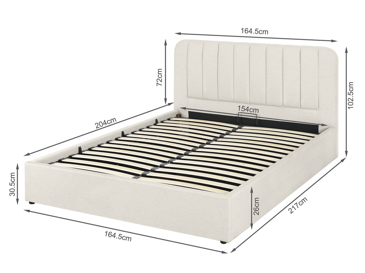 Victoria Queen Gas Lift Storage Bed Frame - Beige