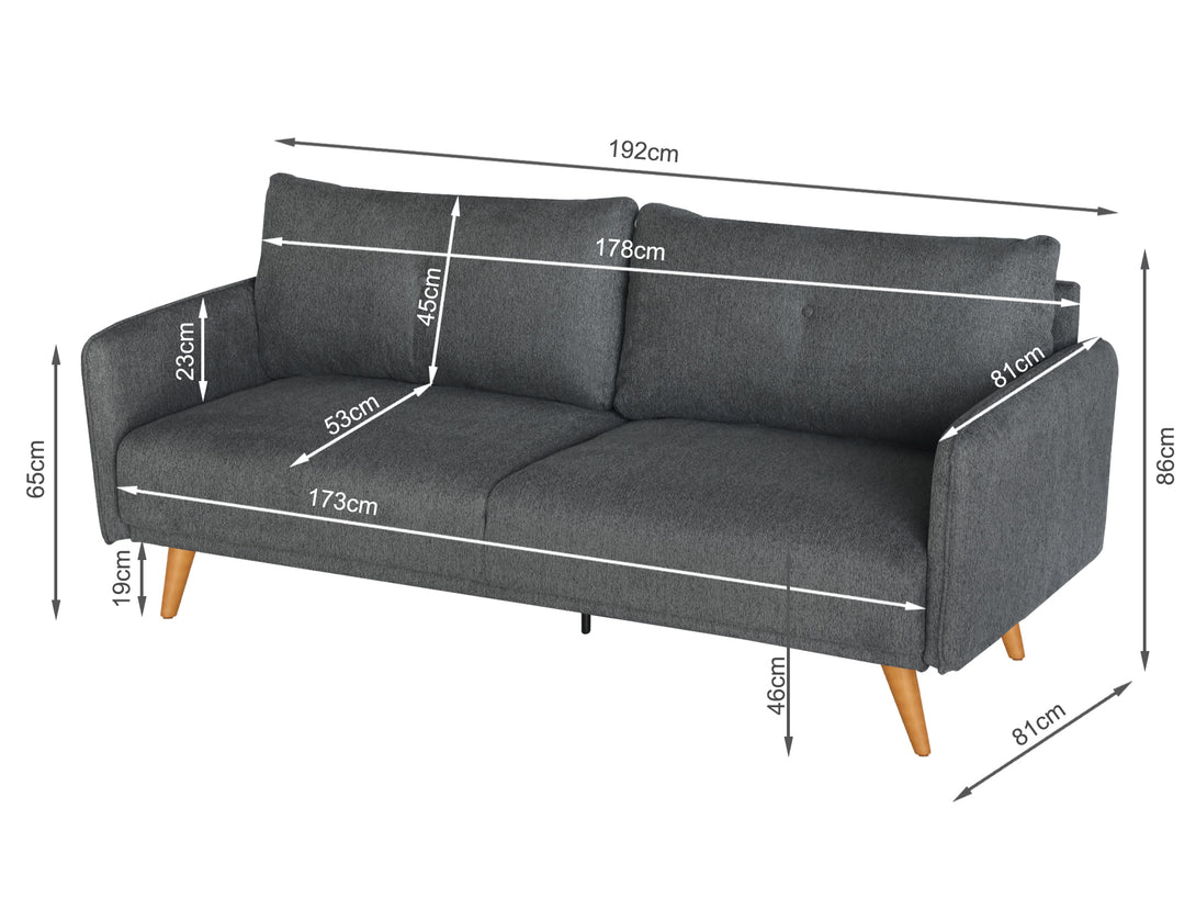 Treasurebox Harlan 3 Seater Sofa - Dark Grey
