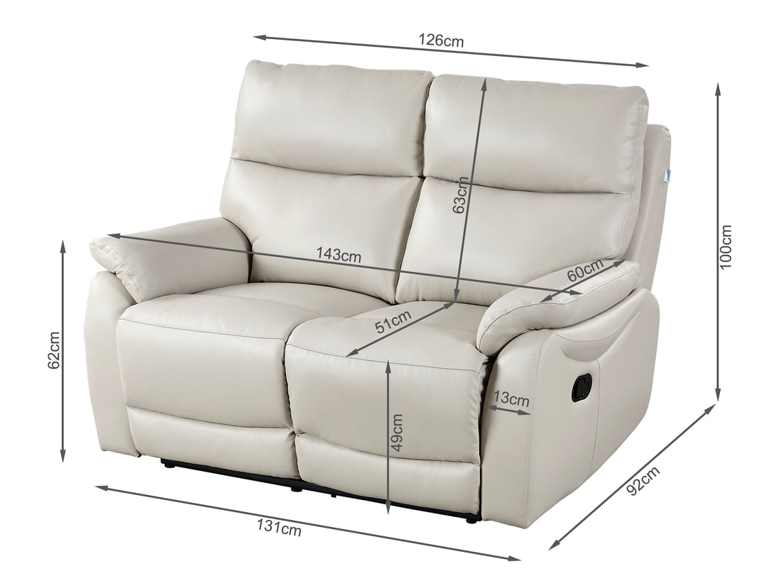 Charlton Leather 2 Seater Recliner Sofa - Beige