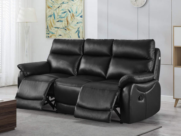 Foxton Full Leather 3 Seater Recliner Sofa - Black