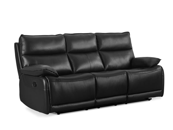 Wellsford Manual Leather 3 Seater Recliner Sofa - Black