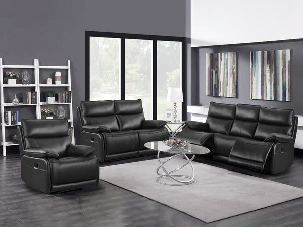 Wellsford Manual Leather Recliner Sofa Set - Black