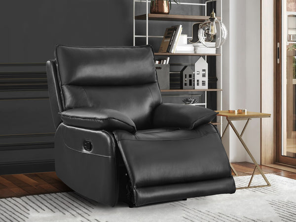 Poroti Manual Full Leather Recliner Chair - Black