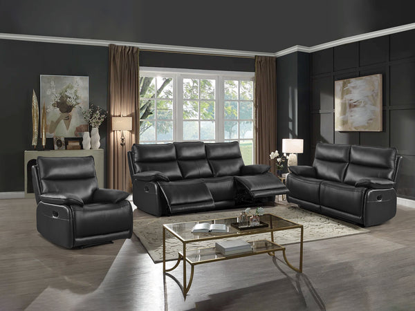 Poroti Manual Full Leather Recliner Sofa Set - Black