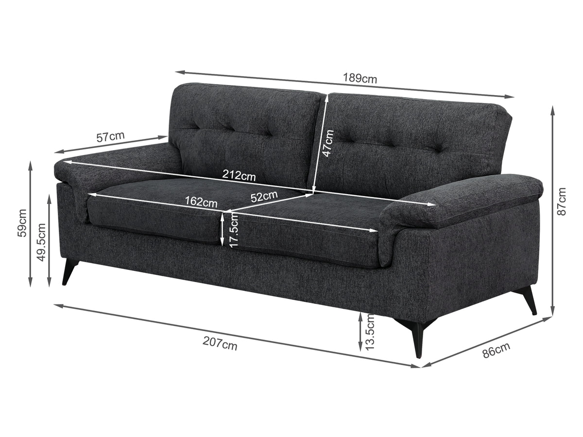 Darien 3 Seater Sofa - Dark Grey
