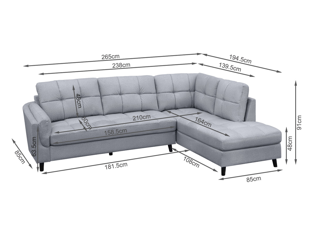 Treasurebox Parkham Corner Sofa - Light Grey