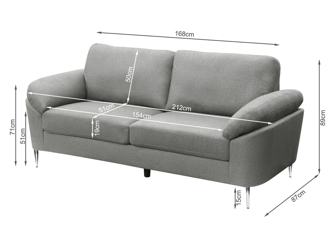 Treasurebox Visalia 3 Seater Sofa - Dark Grey