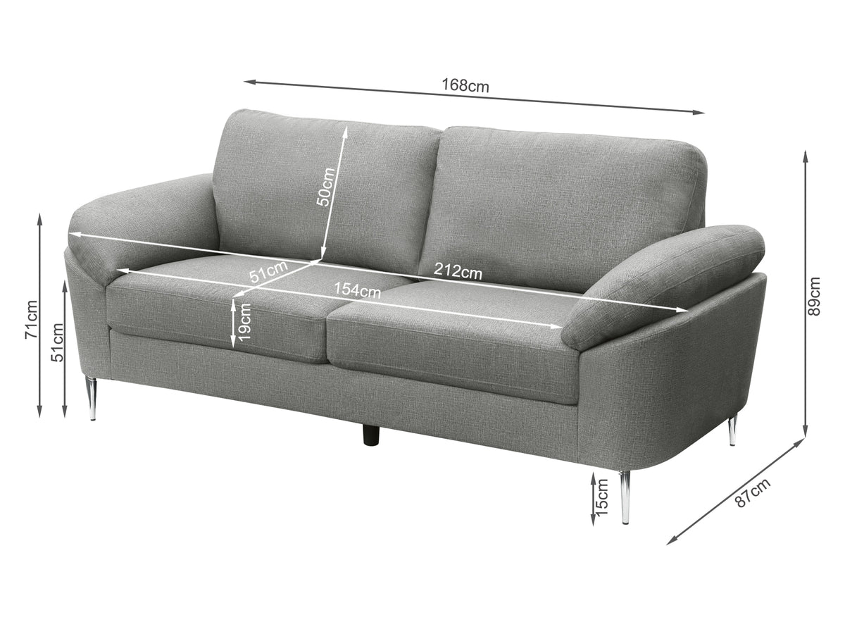Treasurebox Visalia 3 Seater Sofa - Dark Grey
