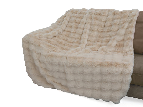Premium Faux Rabbit Fur Throw Beige 130x160cm