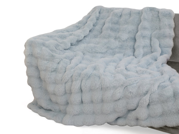 Premium Faux Rabbit Fur Throw Blue 130x160cm