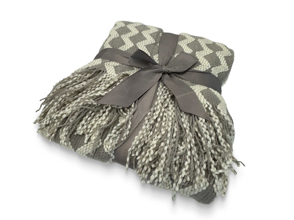 Premium Crochet Throw Blanket Khaki White 130x220cm