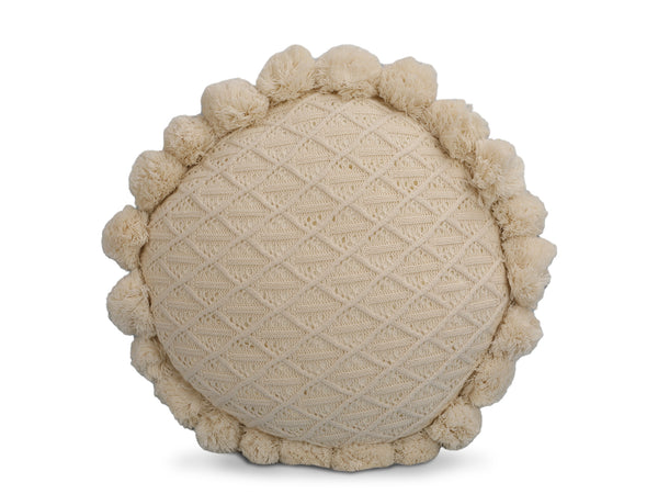 Crochet Designer Round Cushion Cream White 50cm