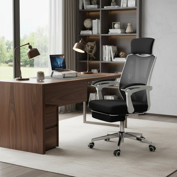 Melissa Office Chair with Footrest - Black + White