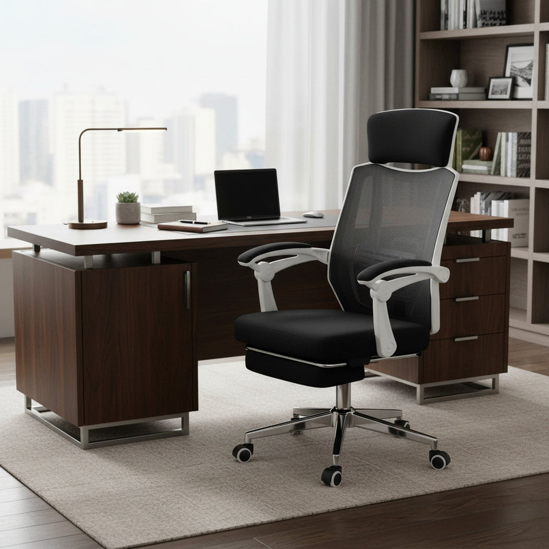Melissa Office Chair with Footrest - Black + White