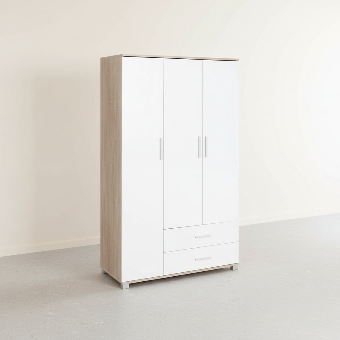 Bram 3 Door Wardrobe with 2 Drawers - Oak + White