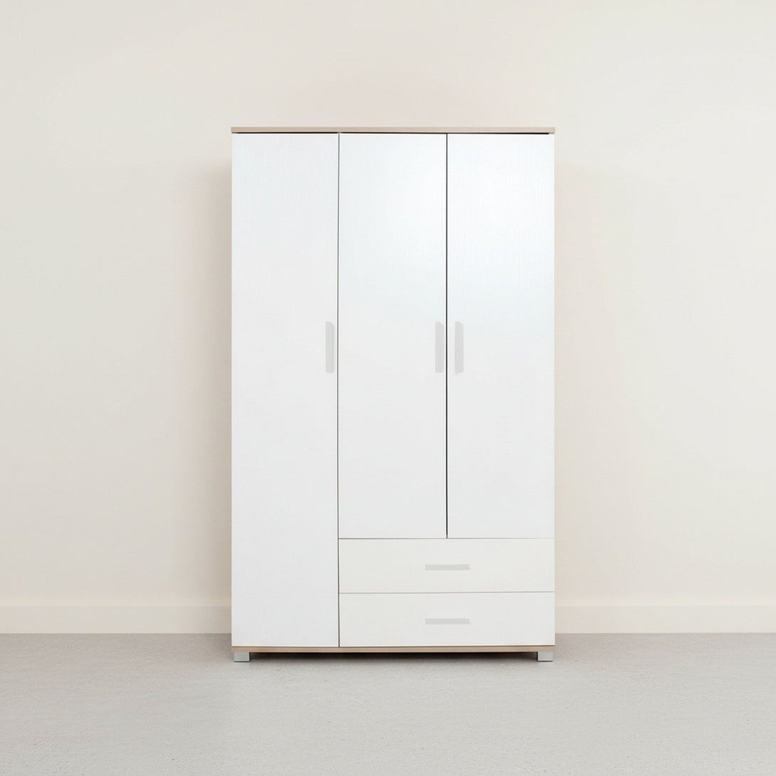 Bram 3 Door Wardrobe with 2 Drawers - Oak + White
