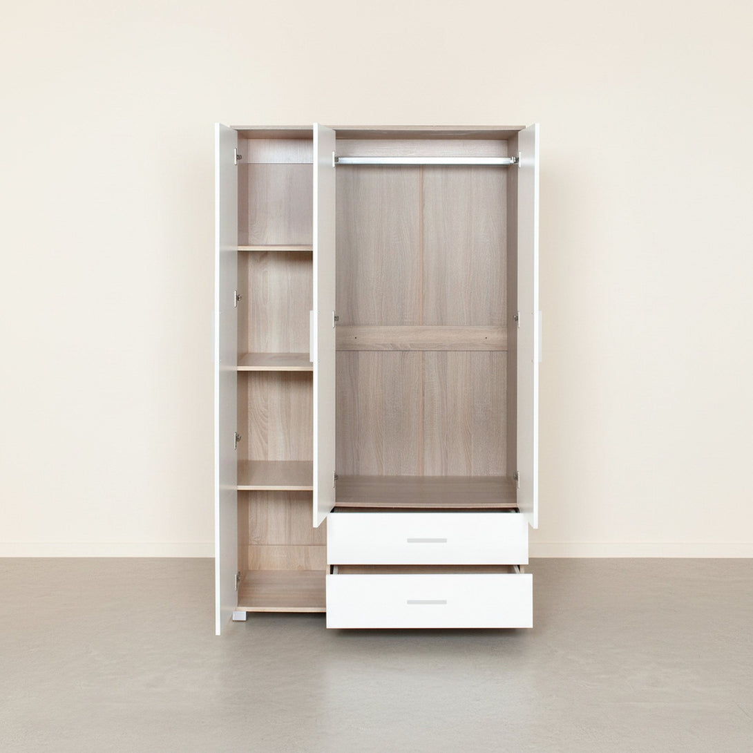 Bram 3 Door Wardrobe with 2 Drawers - Oak + White