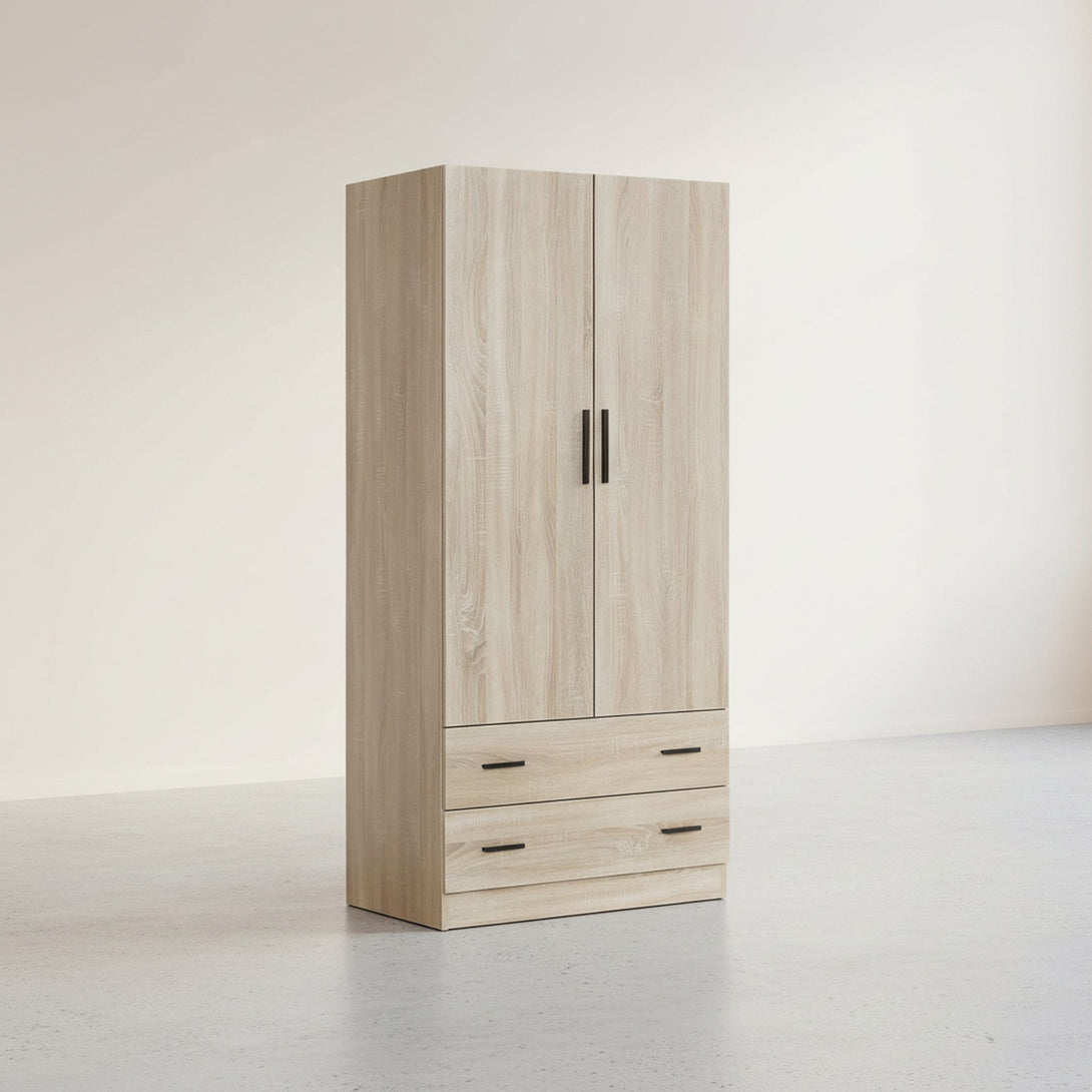 Bram 2 Door Wardrobe with 2 Drawers - Oak