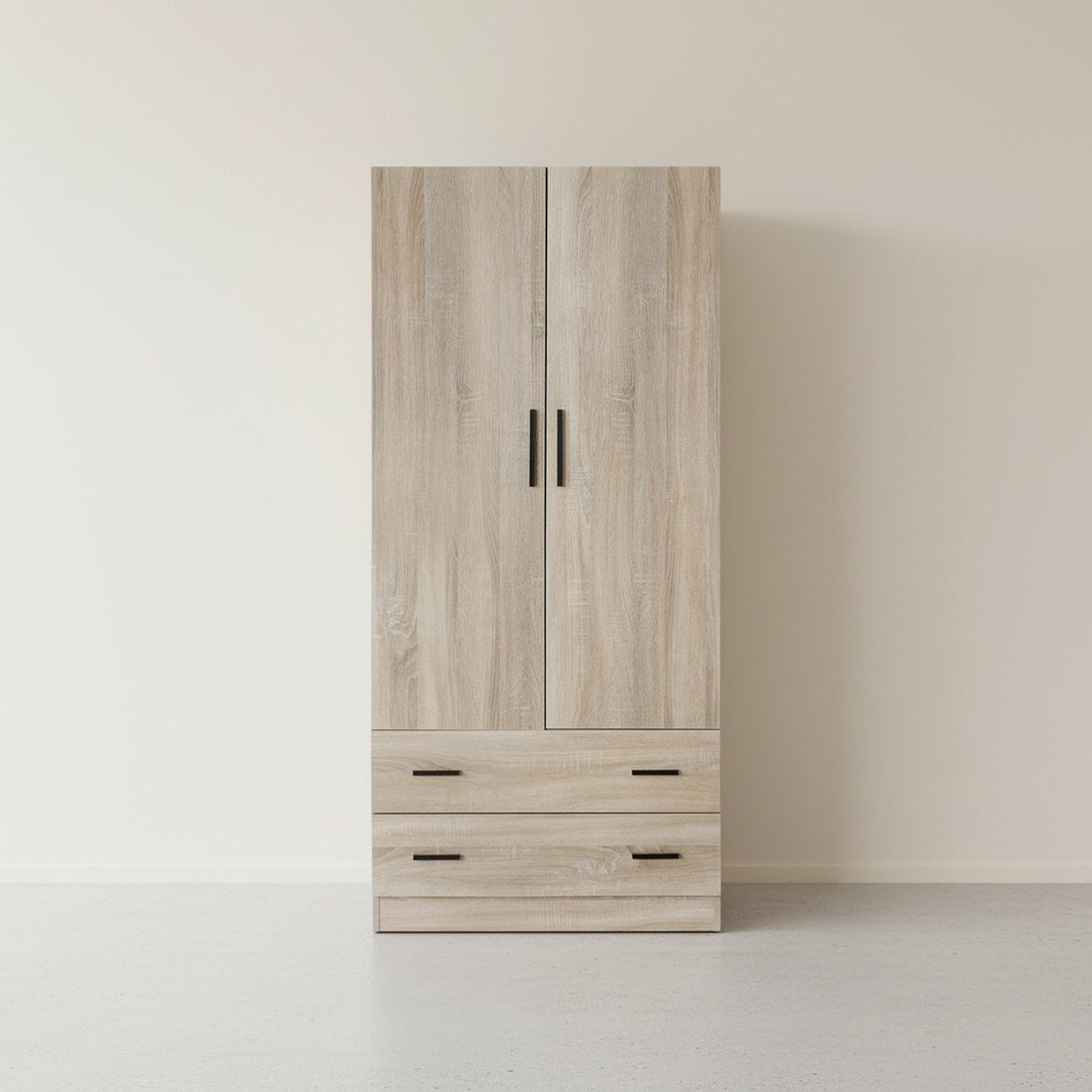 Bram 2 Door Wardrobe with 2 Drawers - Oak