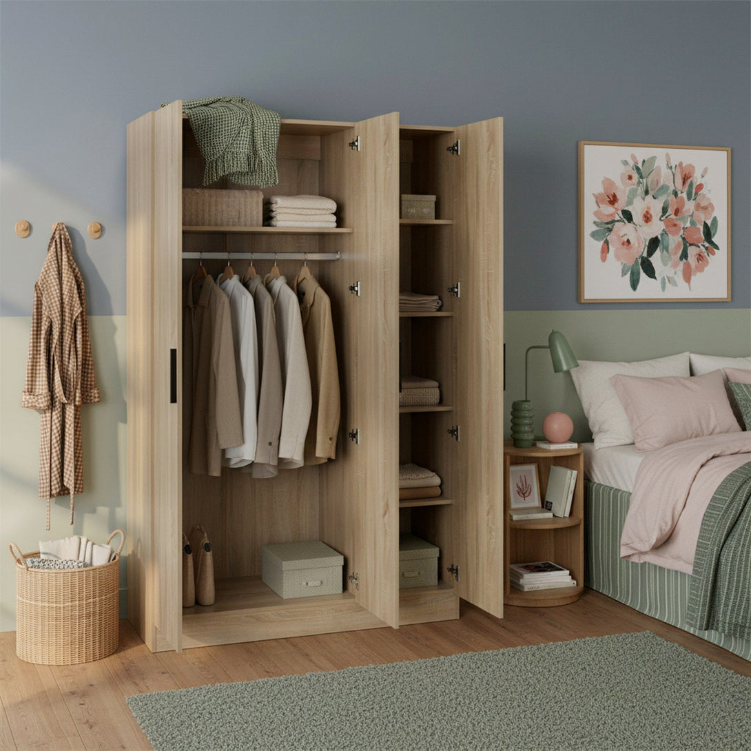 Bram 3 Door Wardrobe Cabinet - Oak