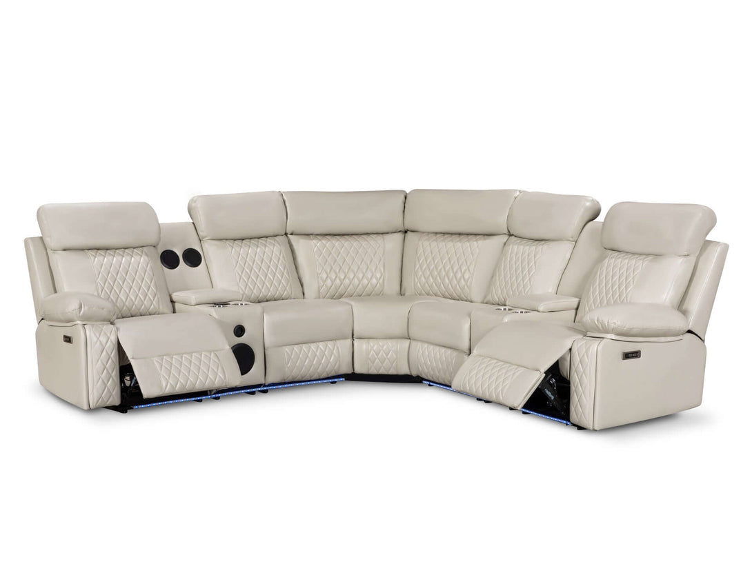 Grovetown Electric Recliner Corner Sofa with LED and Speaker - Beige
