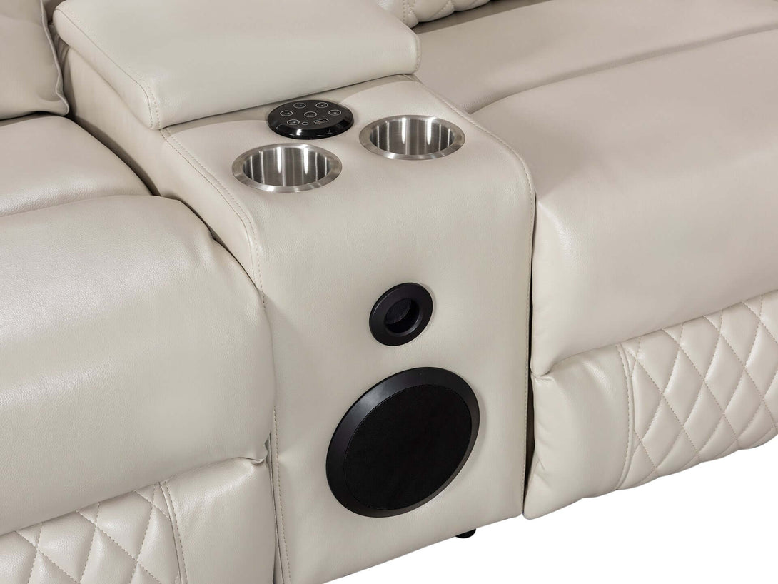 Grovetown Electric Recliner Corner Sofa with LED and Speaker - Beige