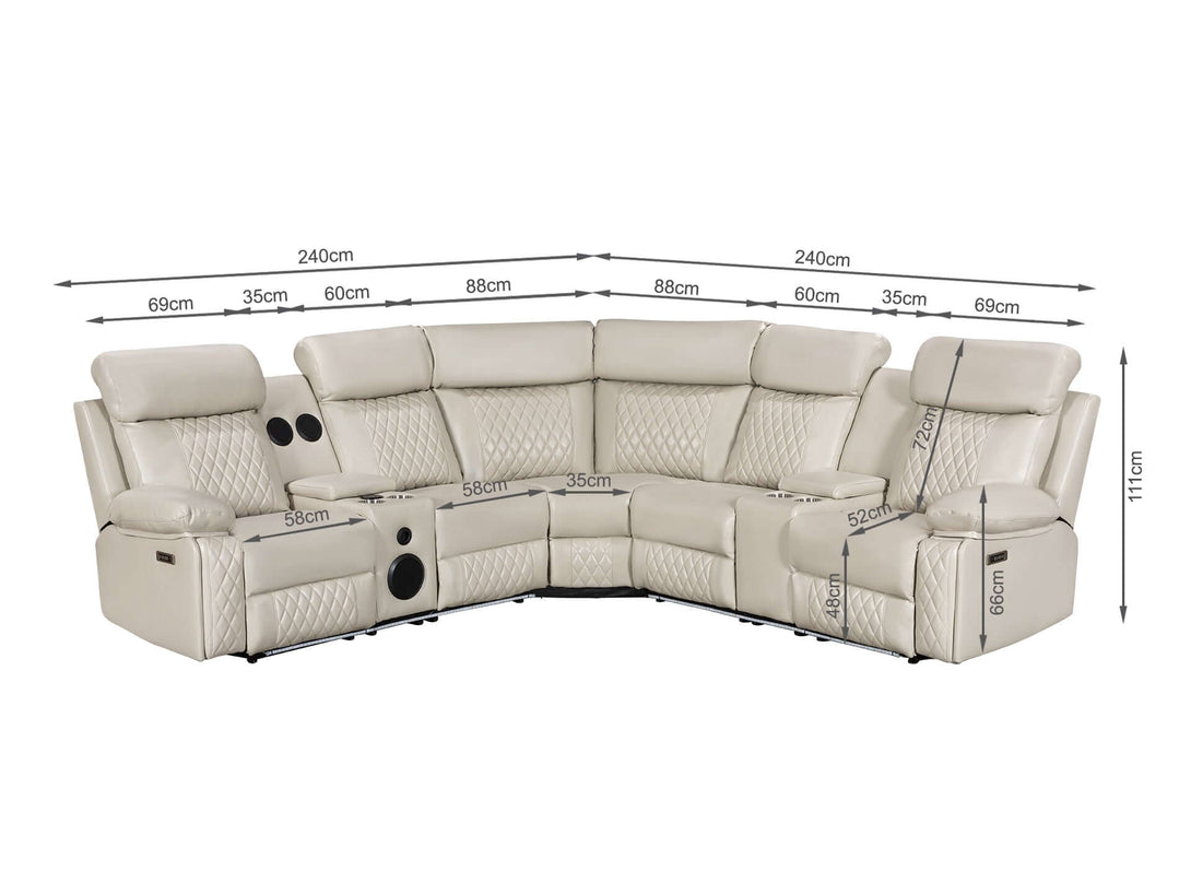 Grovetown Electric Recliner Corner Sofa with LED and Speaker - Beige