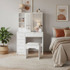 Carnation Dressing Table with Drawers Set 2pcs - White