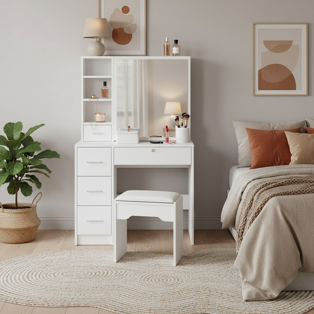 Carnation Dressing Table with Drawers Set 2pcs - White