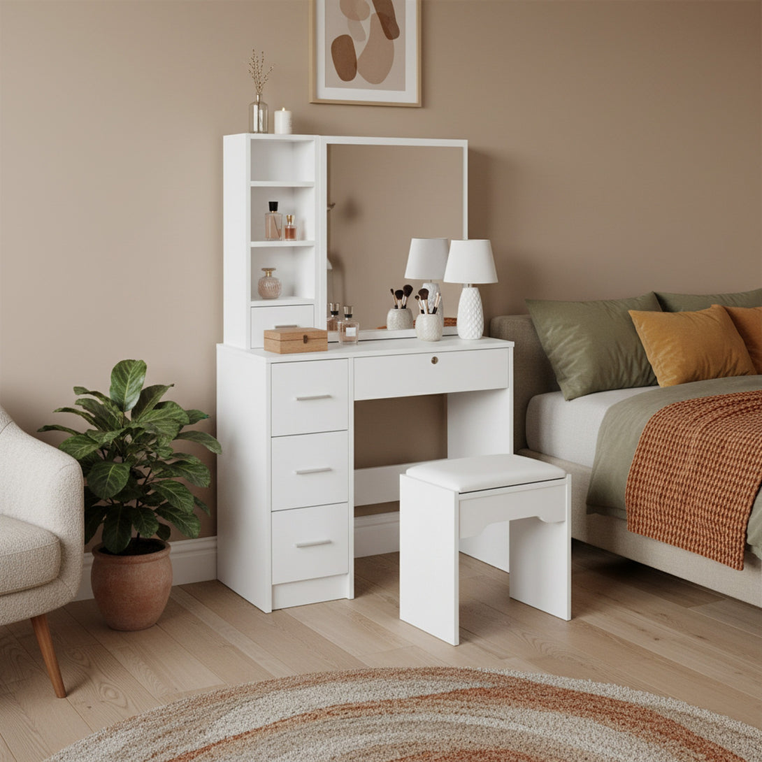 Carnation Dressing Table with Drawers Set 2pcs - White