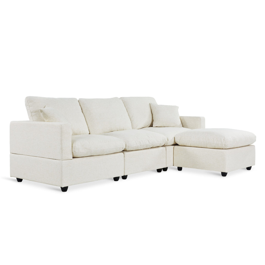 Hexham 3 Seater Modular Sofa with Ottoman - Linen Cream