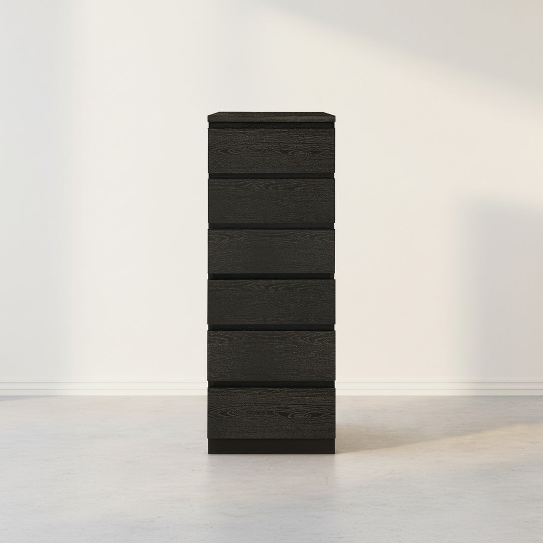 Tongass Wooden 6 Drawers Slim Tallboy - Black
