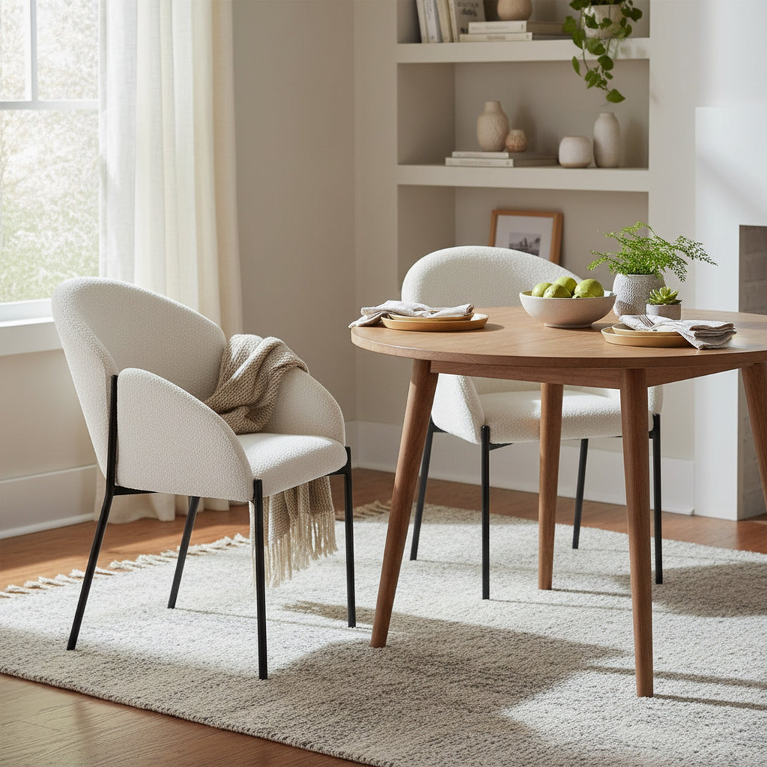 Bellamy Microfiber Velvet Dining ArmChairs - Set of 2 - Milky White