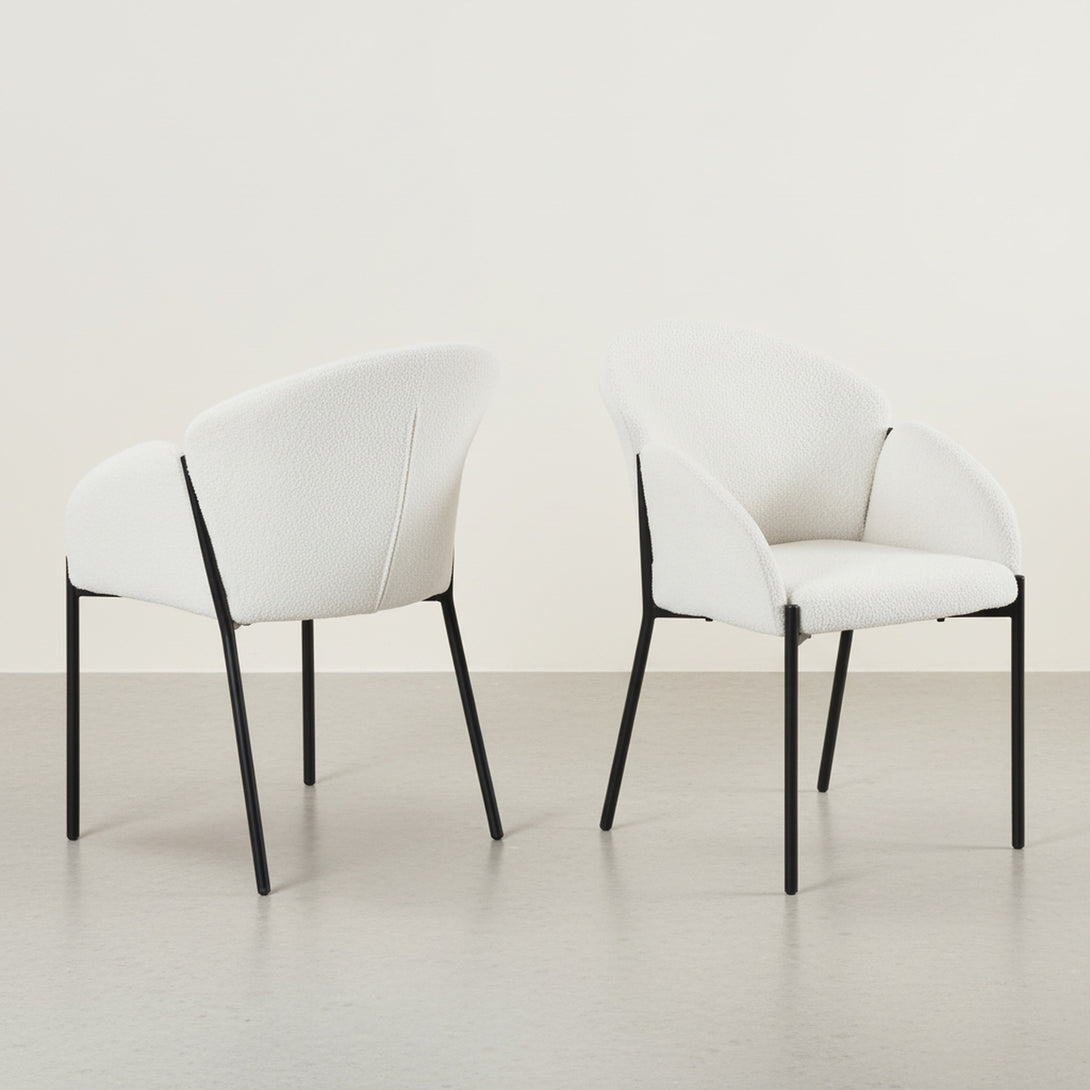 Bellamy Bouclé Dining ArmChairs - Set of 2 - Off White